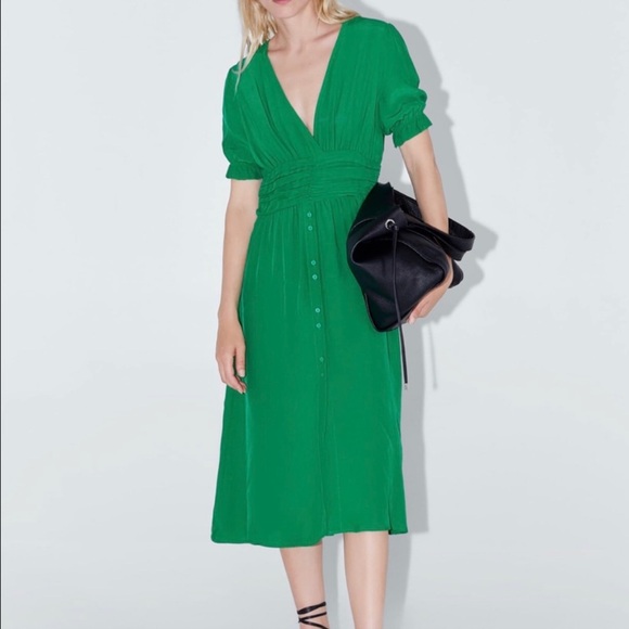 Zara Green Buttoned Dress - Picture 5 of 8